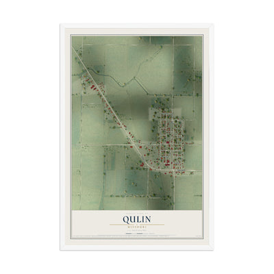 Map of Qulin, Missouri, 12 x 18 inch print in a white wood frame