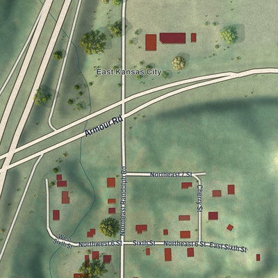 Second close-up of the map of Randolph, Missouri print showing more streets and buildings