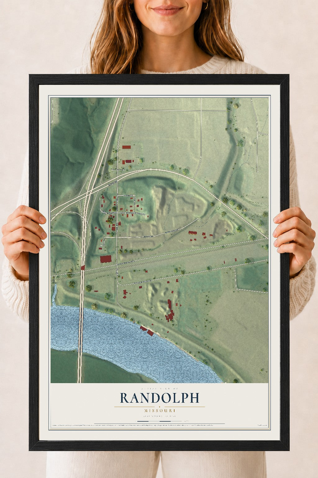 Map of Randolph, Missouri, 18 x 24 inch print in a black wood frame