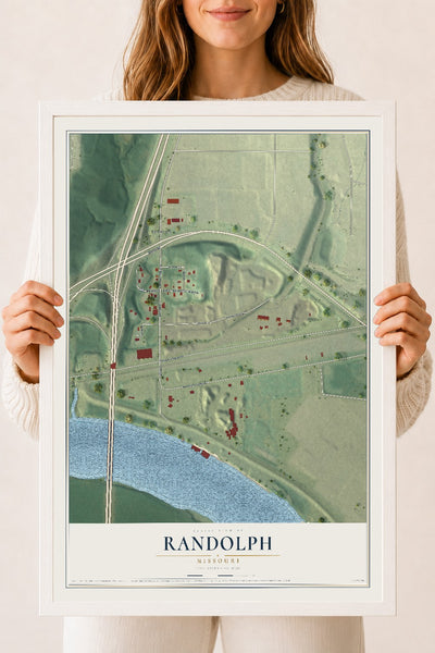 Map of Randolph, Missouri, 18 x 24 inch print in a white wood frame