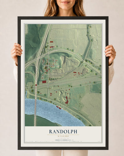 Map of Randolph, Missouri, 24 x 36 inch print in a black wood frame
