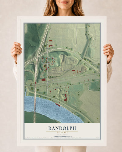Map of Randolph, Missouri, 24 x 36 inch print in a white wood frame