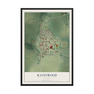 Map of Ravenwood, Missouri, 12 x 18 inch print in a black wood frame