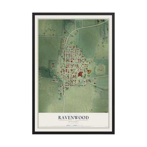 Map of Ravenwood, Missouri, 12 x 18 inch print in a black wood frame