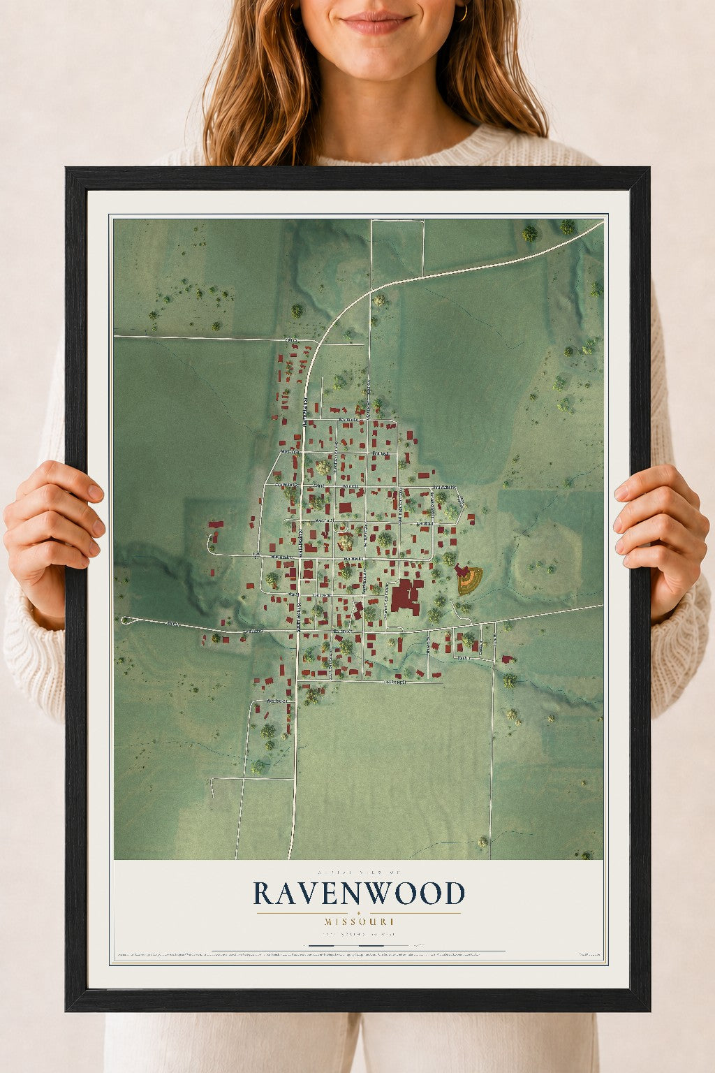 Map of Ravenwood, Missouri, 18 x 24 inch print in a black wood frame