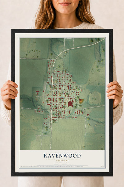 Map of Ravenwood, Missouri, 18 x 24 inch print in a black wood frame