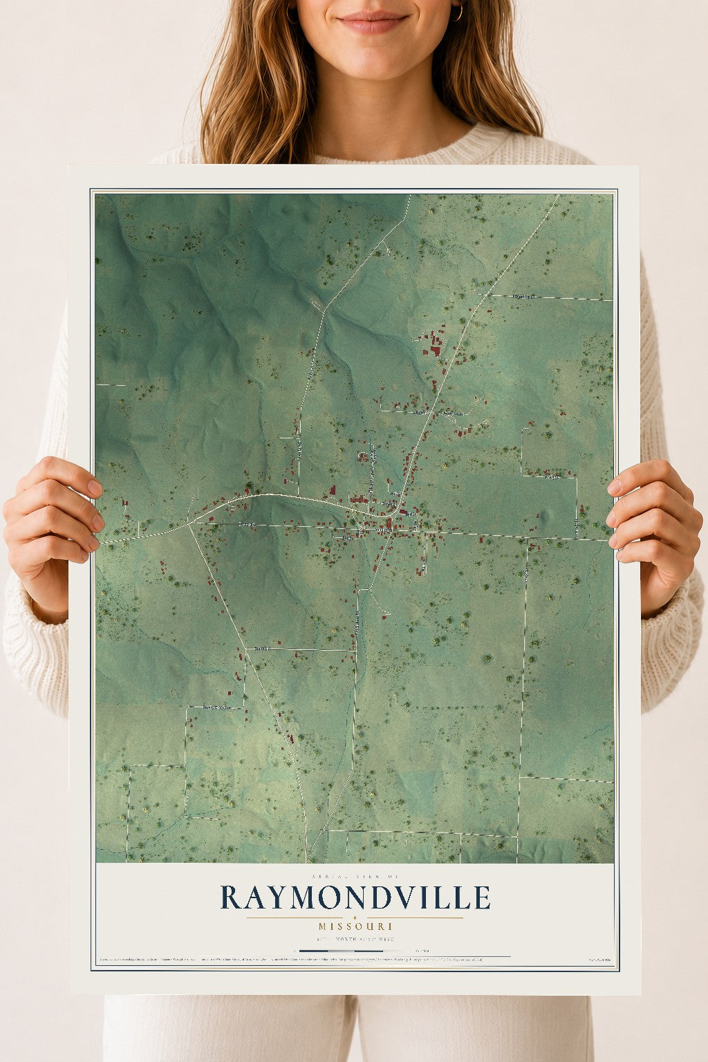 Map of Raymondville, Missouri, 18 x 24 inch unframed archival matte print