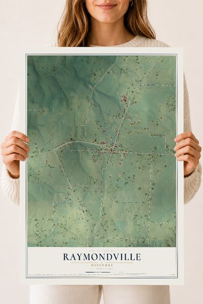 Map of Raymondville, Missouri, 18 x 24 inch unframed archival matte print