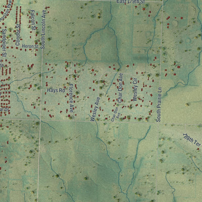 Second close-up of the map of Raymore, Missouri print showing more streets and buildings