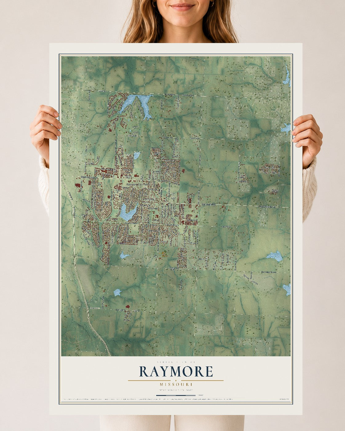 Map of Raymore, Missouri, 24 x 36 inch unframed archival matte print