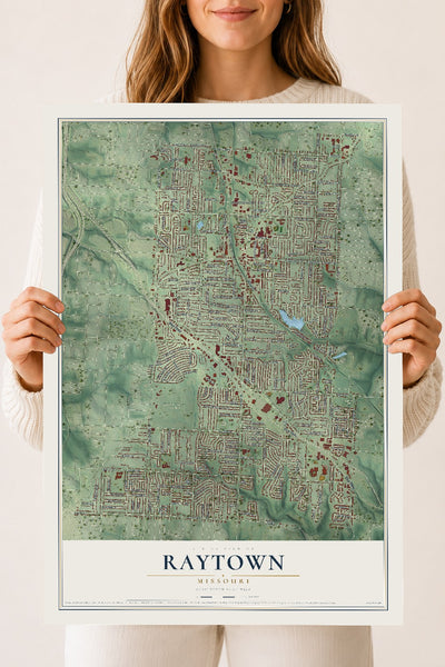 Map of Raytown, Missouri, 18 x 24 inch unframed archival matte print