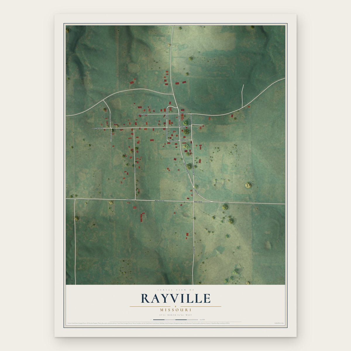 Rayville, Missouri map print, the full design