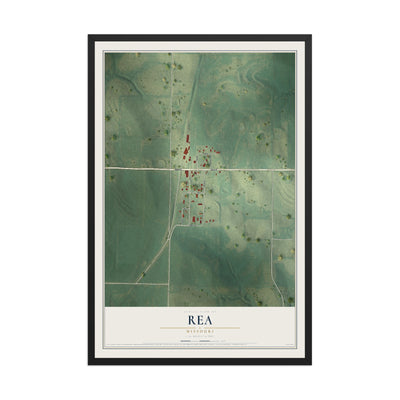 Map of Rea, Missouri, 12 x 18 inch print in a black wood frame