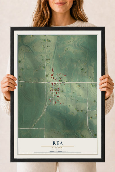 Map of Rea, Missouri, 18 x 24 inch print in a black wood frame