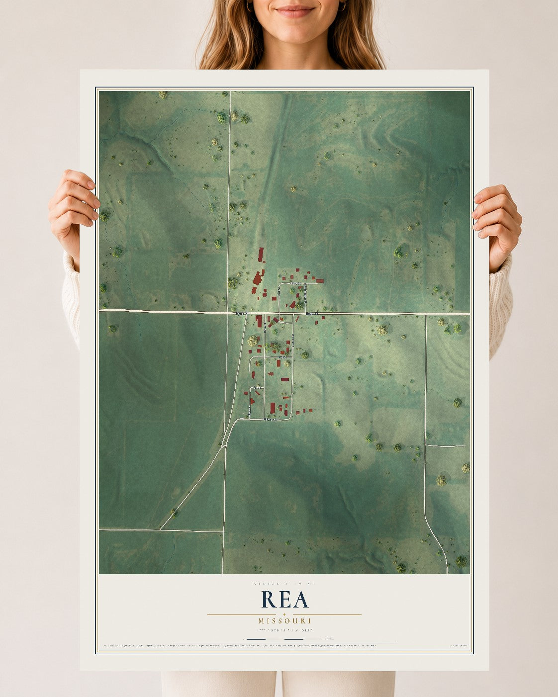 Map of Rea, Missouri, 24 x 36 inch unframed archival matte print