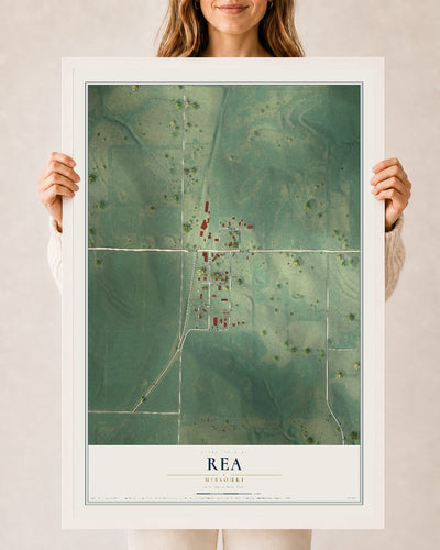 Map of Rea, Missouri, 24 x 36 inch print in a white wood frame