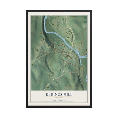Map of Redings Mill, Missouri, 12 x 18 inch print in a black wood frame