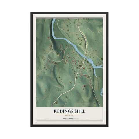 Map of Redings Mill, Missouri, 12 x 18 inch print in a black wood frame