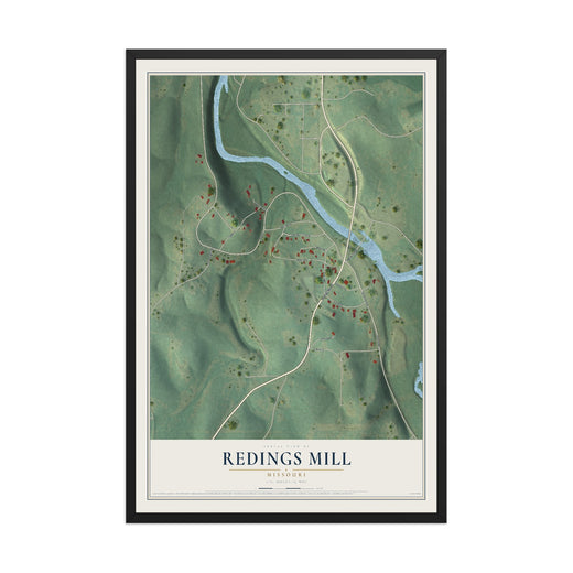 Map of Redings Mill, Missouri, 12 x 18 inch print in a black wood frame