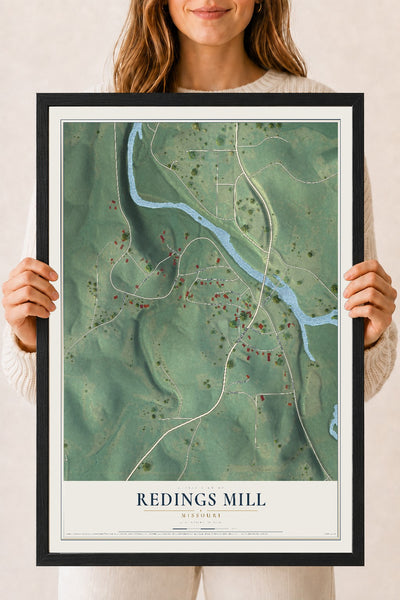 Map of Redings Mill, Missouri, 18 x 24 inch print in a black wood frame