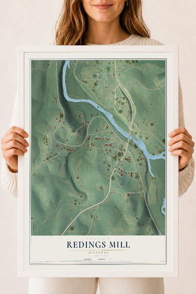Map of Redings Mill, Missouri, 18 x 24 inch print in a white wood frame