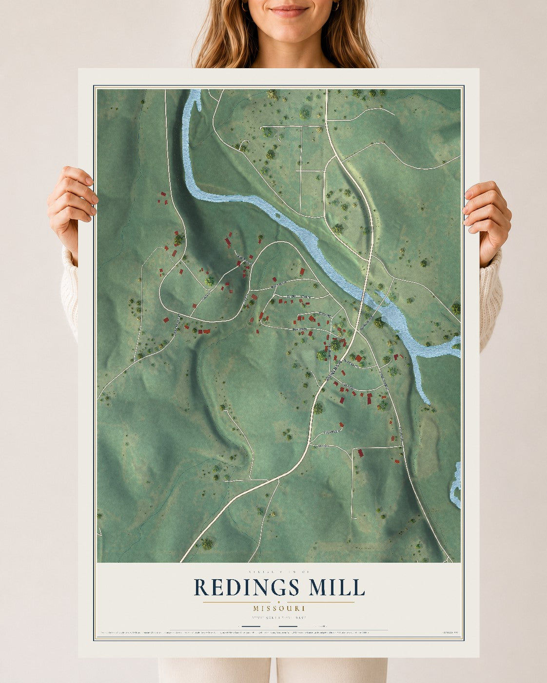 Map of Redings Mill, Missouri, 24 x 36 inch unframed archival matte print