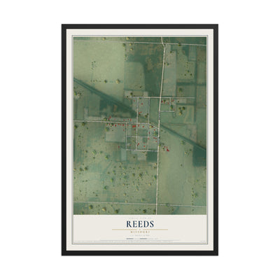 Map of Reeds, Missouri, 12 x 18 inch print in a black wood frame