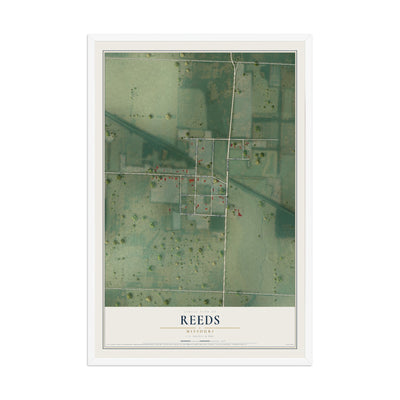 Map of Reeds, Missouri, 12 x 18 inch print in a white wood frame