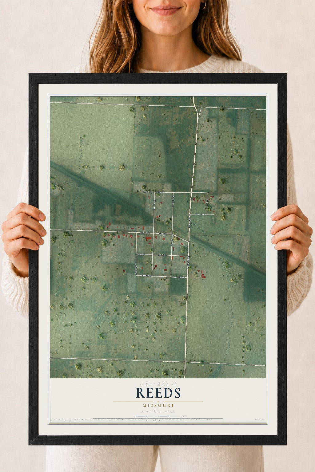 Map of Reeds, Missouri, 18 x 24 inch print in a black wood frame