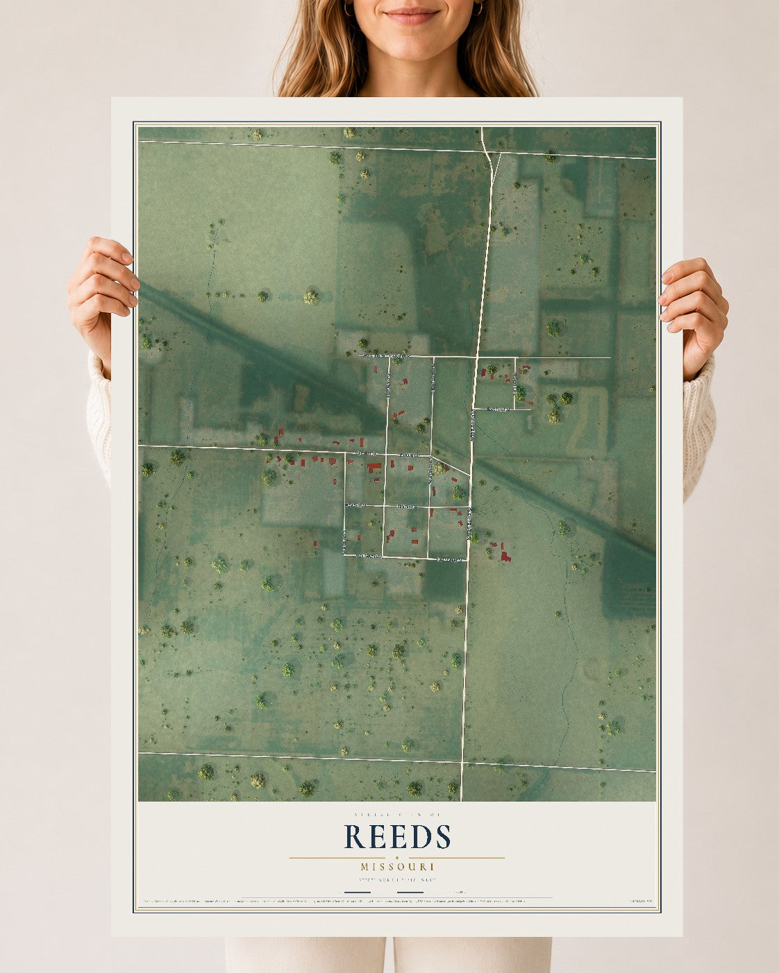 Map of Reeds, Missouri, 24 x 36 inch unframed archival matte print