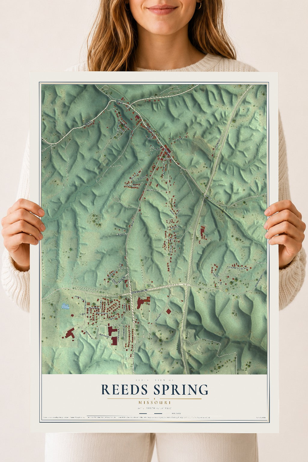 Map of Reeds Spring, Missouri, 18 x 24 inch unframed archival matte print