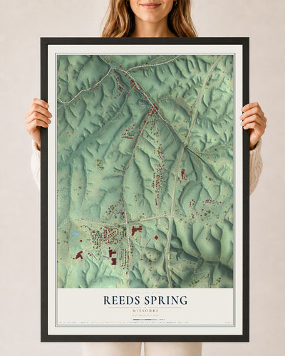 Map of Reeds Spring, Missouri, 24 x 36 inch print in a black wood frame