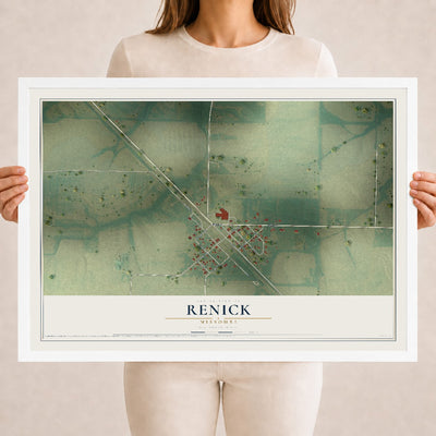 Map of Renick, Missouri, 18 x 24 inch print in a white wood frame