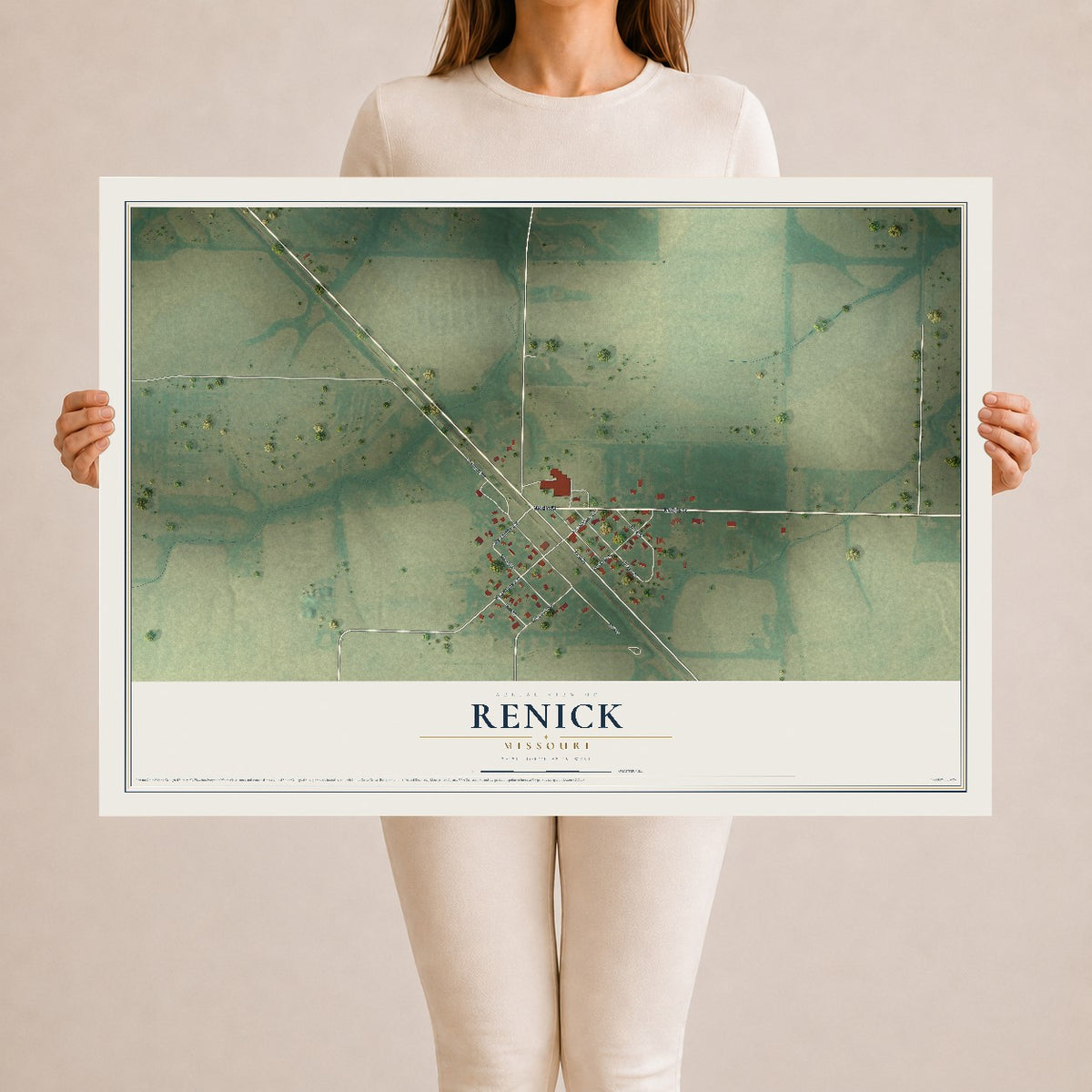 Map of Renick, Missouri, 24 x 36 inch unframed archival matte print