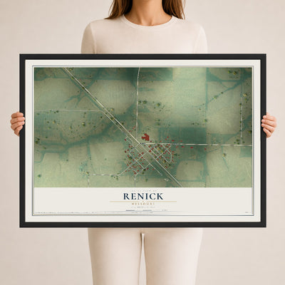 Map of Renick, Missouri, 24 x 36 inch print in a black wood frame