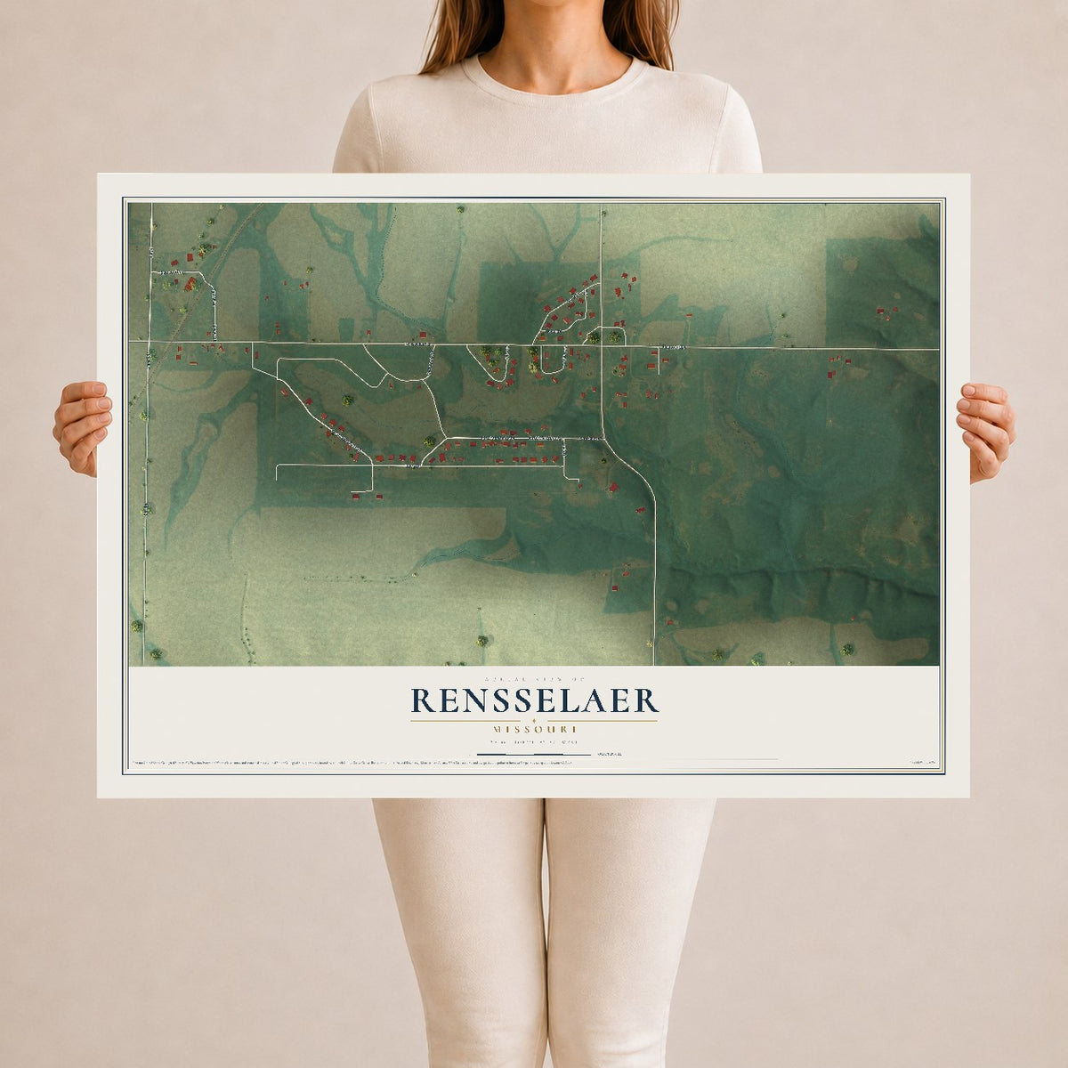 Map of Rensselaer, Missouri, 24 x 36 inch unframed archival matte print