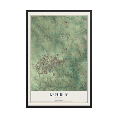 Map of Republic, Missouri, 12 x 18 inch print in a black wood frame