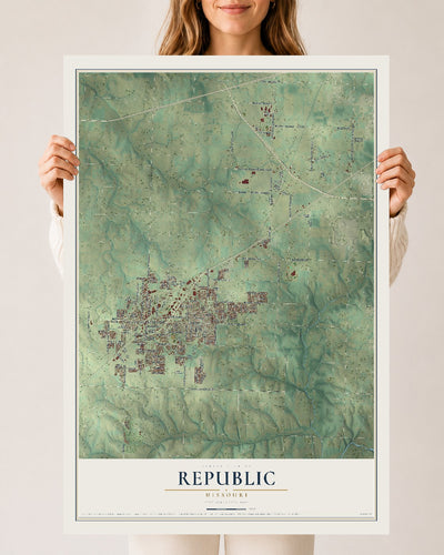 Map of Republic, Missouri, 24 x 36 inch unframed archival matte print