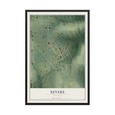 Map of Revere, Missouri, 12 x 18 inch print in a black wood frame
