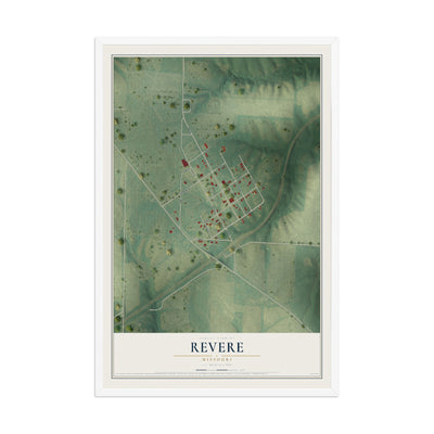 Map of Revere, Missouri, 12 x 18 inch print in a white wood frame