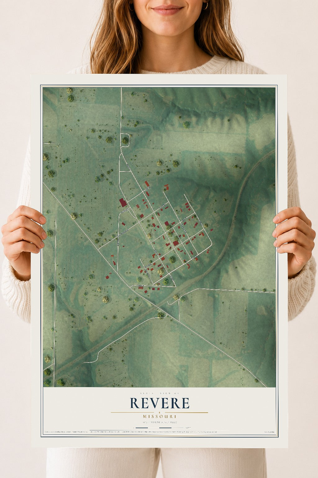 Map of Revere, Missouri, 18 x 24 inch unframed archival matte print