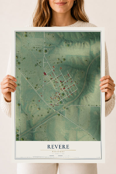Map of Revere, Missouri, 18 x 24 inch unframed archival matte print