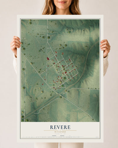 Map of Revere, Missouri, 24 x 36 inch unframed archival matte print
