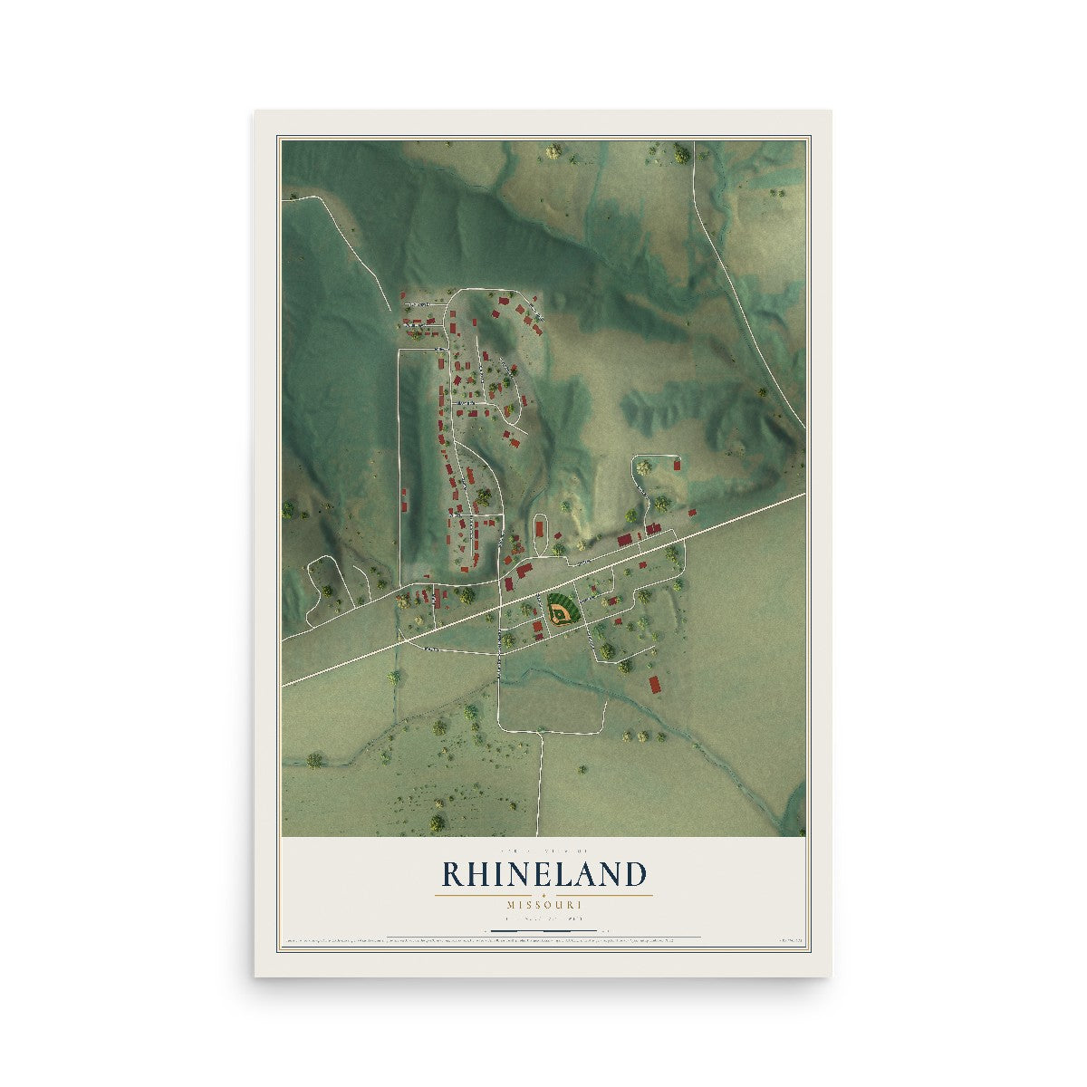 Map of Rhineland, Missouri, 12 x 18 inch unframed archival matte print