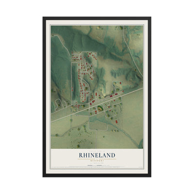 Map of Rhineland, Missouri, 12 x 18 inch print in a black wood frame