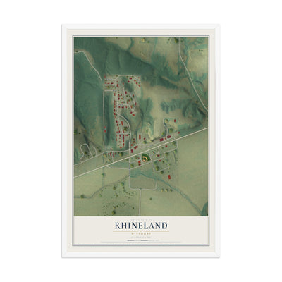 Map of Rhineland, Missouri, 12 x 18 inch print in a white wood frame