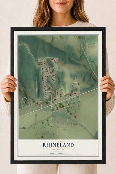 Map of Rhineland, Missouri, 18 x 24 inch print in a black wood frame