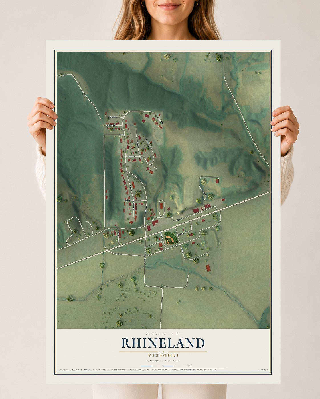 Map of Rhineland, Missouri, 24 x 36 inch unframed archival matte print