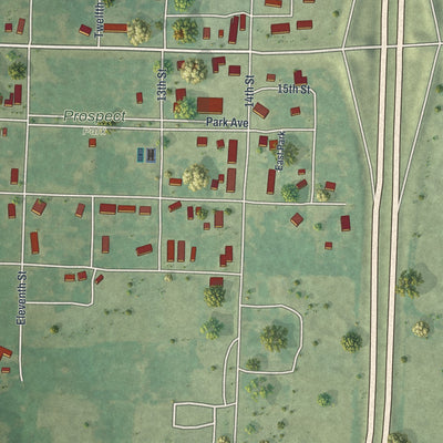 Second close-up of the map of Rich Hill, Missouri print showing more streets and buildings