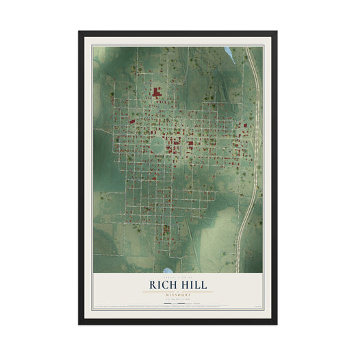 Map of Rich Hill, Missouri, 12 x 18 inch print in a black wood frame
